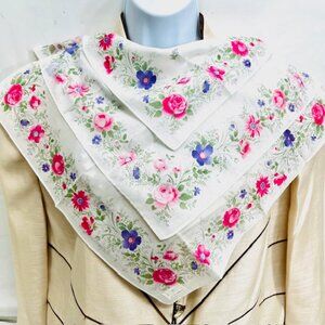 New Set of 2 Blooming handkerchief cotton 18 white pink purole flora (37